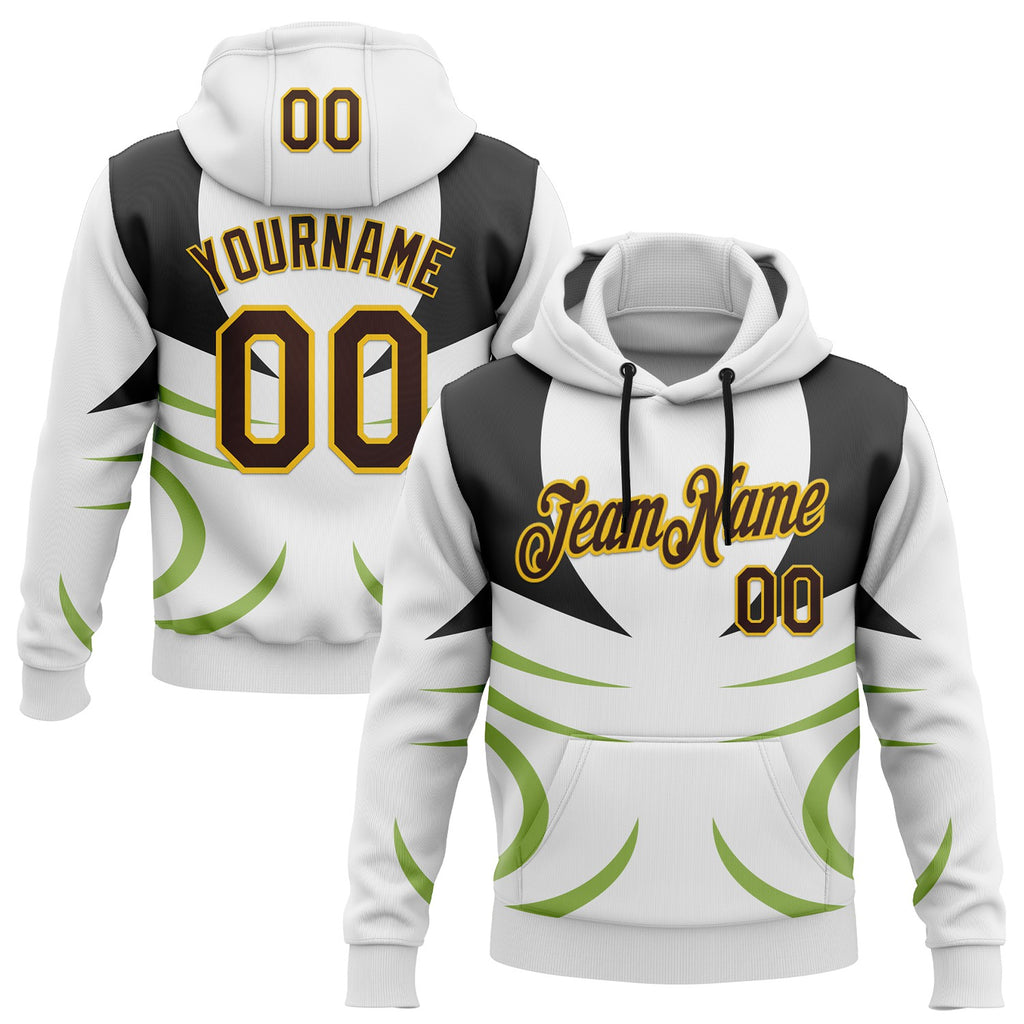 Custom Stitched White Brown Black Green-Yellow Sportswear Abstract Pullover Sweatshirt Hoodie