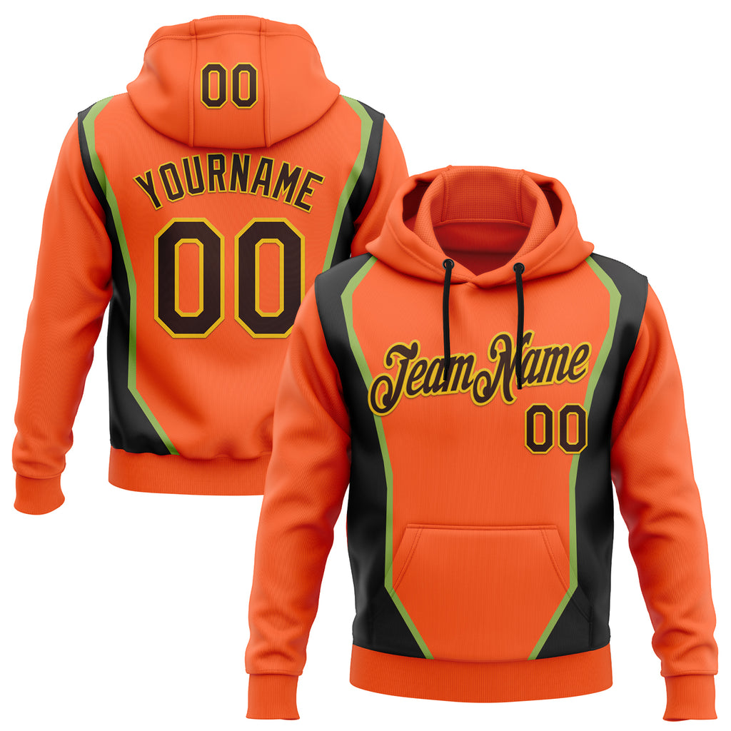 Custom Stitched Orange Brown Black Green-Yellow Sportswear Abstract Pullover Sweatshirt Hoodie
