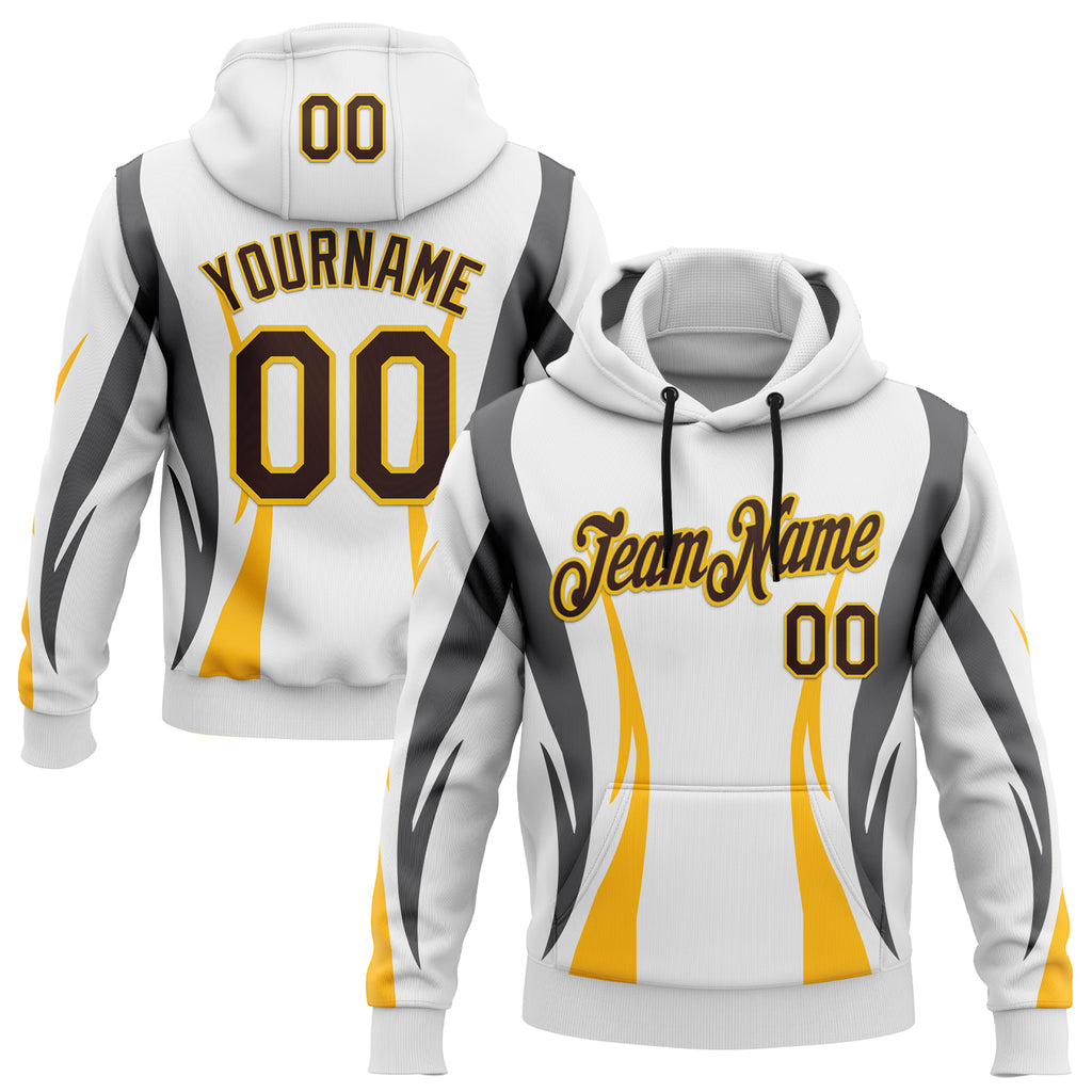 Custom Stitched White Brown Gray-Yellow Sportswear Abstract Pullover Sweatshirt Hoodie