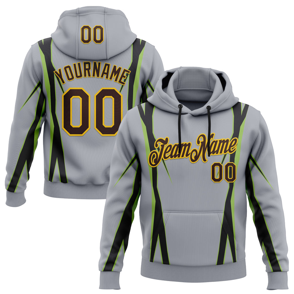 Custom Stitched Gray Brown Black Green-Yellow Sportswear Abstract Pullover Sweatshirt Hoodie