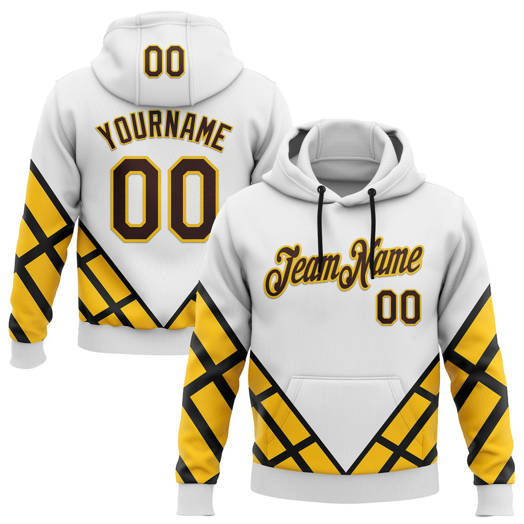 Custom Stitched White Brown Black-Yellow Sportswear Abstract Pullover Sweatshirt Hoodie