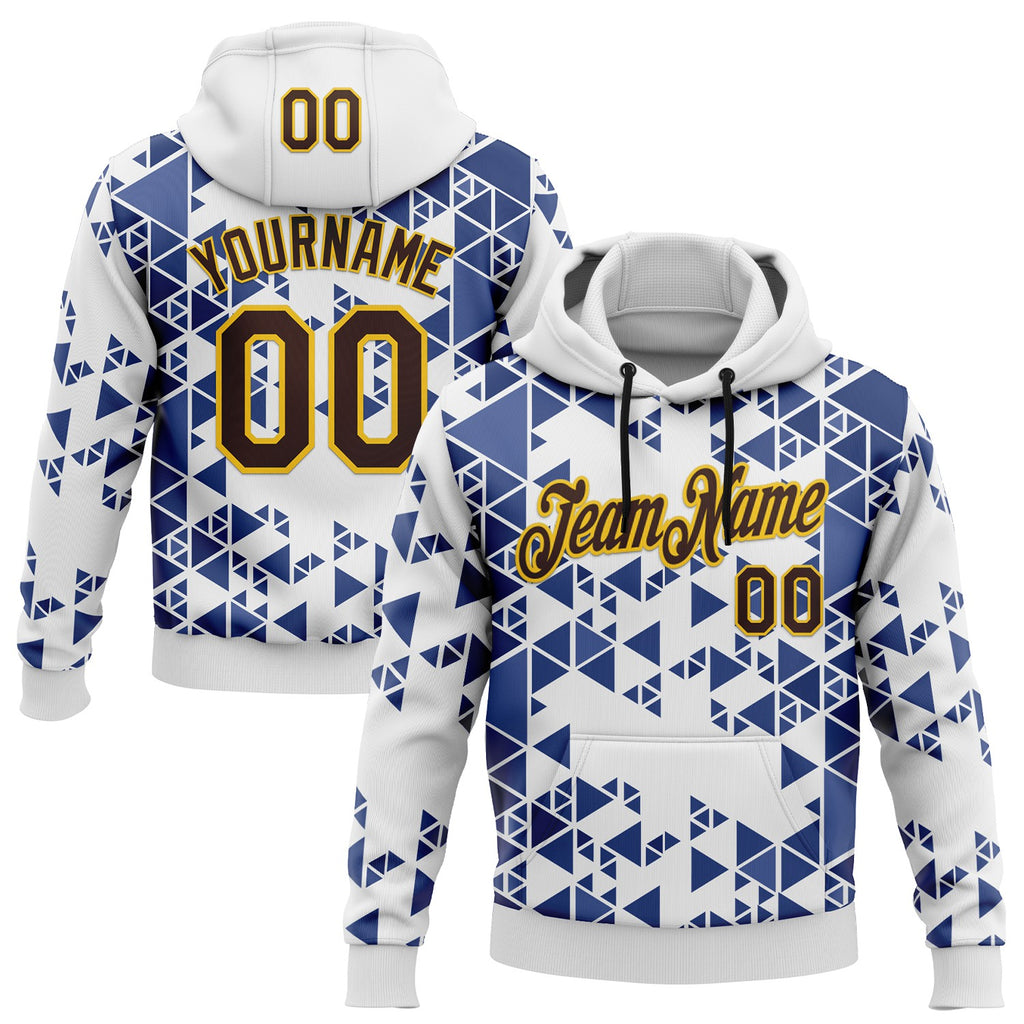 Custom Stitched White Brown Blue-Yellow Sportswear Abstract Triangle Pullover Sweatshirt Hoodie