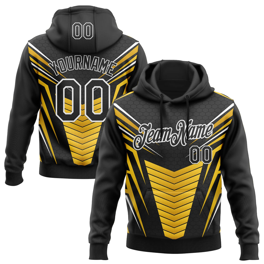 Custom Stitched Black Yellow-White Sportswear Abstract Pullover Sweatshirt Hoodie