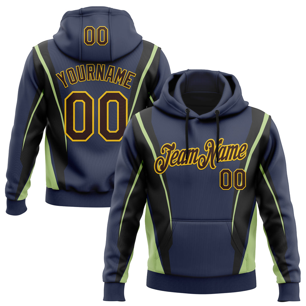 Custom Stitched Navy Brown Black Green-Yellow Sportswear Abstract Pullover Sweatshirt Hoodie