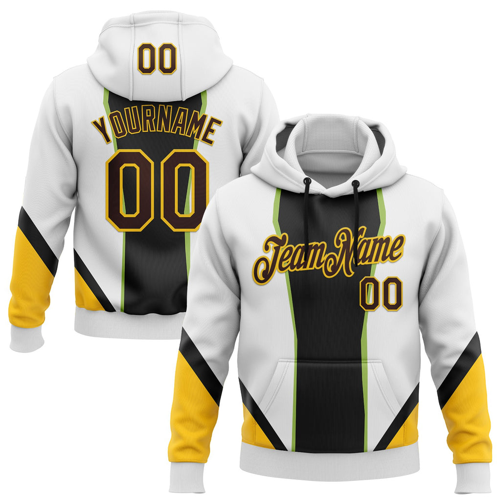 Custom Stitched White Brown Black Green-Yellow Sportswear Abstract Pullover Sweatshirt Hoodie