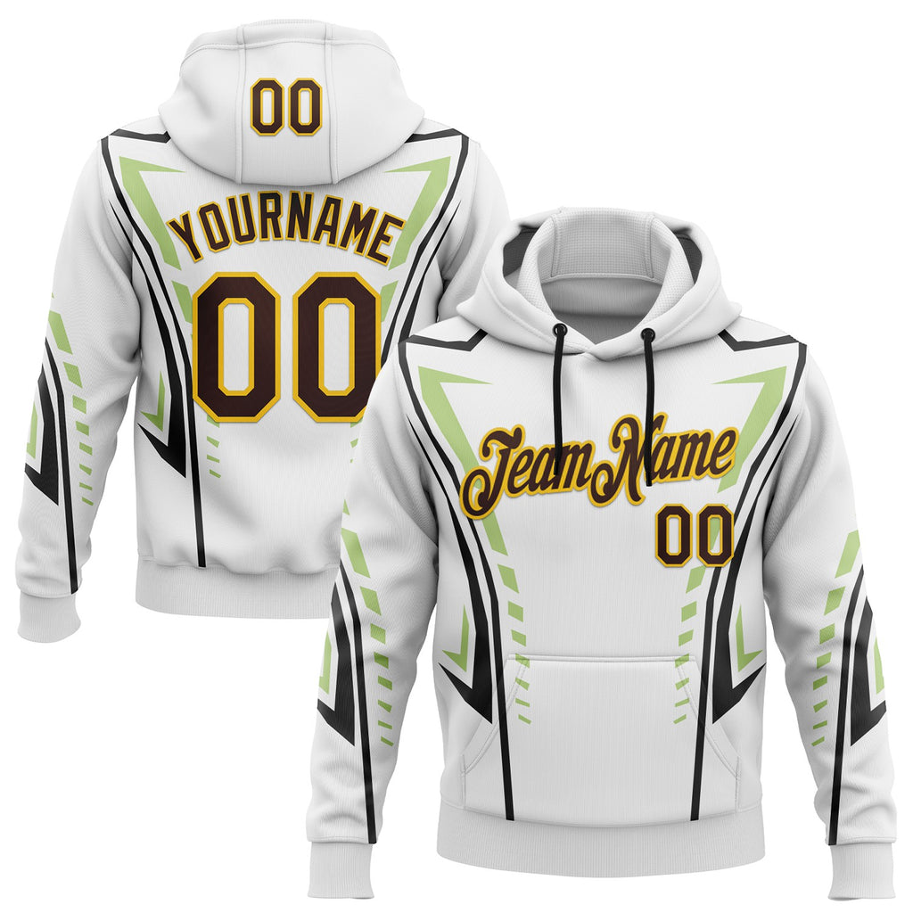 Custom Stitched White Brown Navy Green-Yellow Sportswear Abstract Pullover Sweatshirt Hoodie