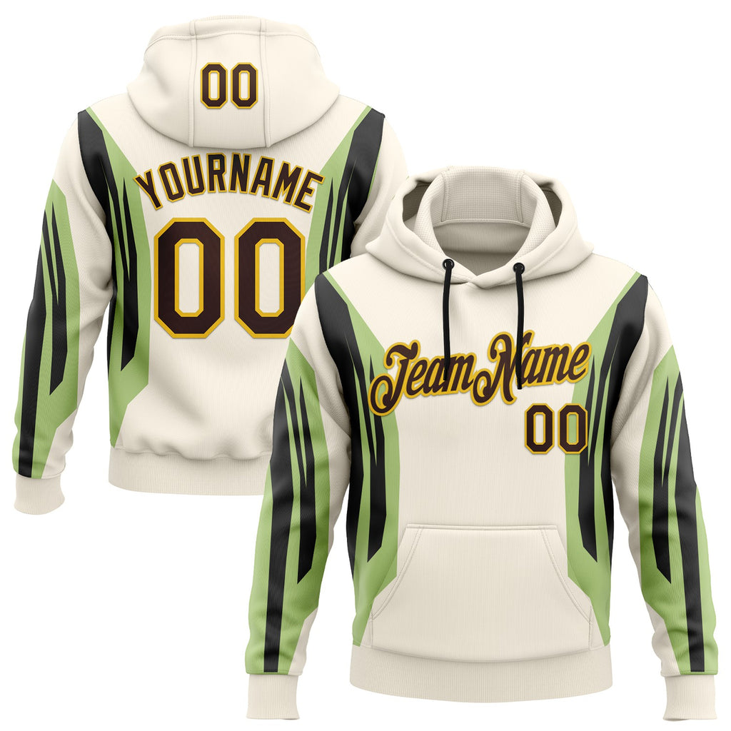 Custom Stitched Cream Brown Black Green-Yellow Sportswear Abstract Pullover Sweatshirt Hoodie