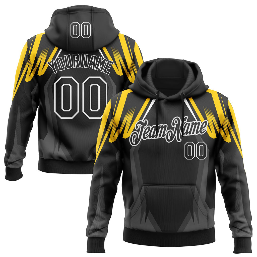 Custom Stitched Black Gray Yellow-White Sportswear Abstract Pullover Sweatshirt Hoodie