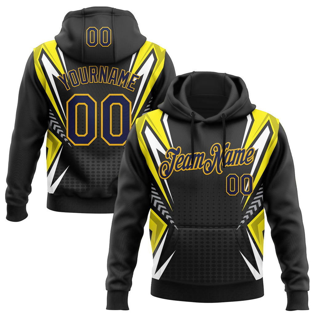 Custom Stitched Black Navy Gray-Gold Sportswear Abstract Pullover Sweatshirt Hoodie