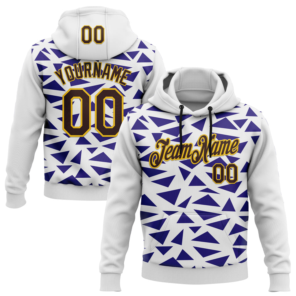 Custom Stitched White Brown Dark Purple-Yellow Sportswear Abstract Triangle Pullover Sweatshirt Hoodie