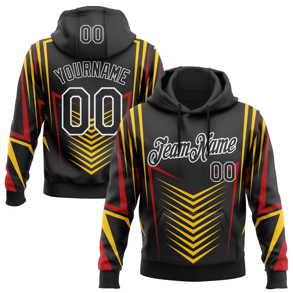 Custom Stitched Black Yellow Red-White Sportswear Abstract Pullover Sweatshirt Hoodie