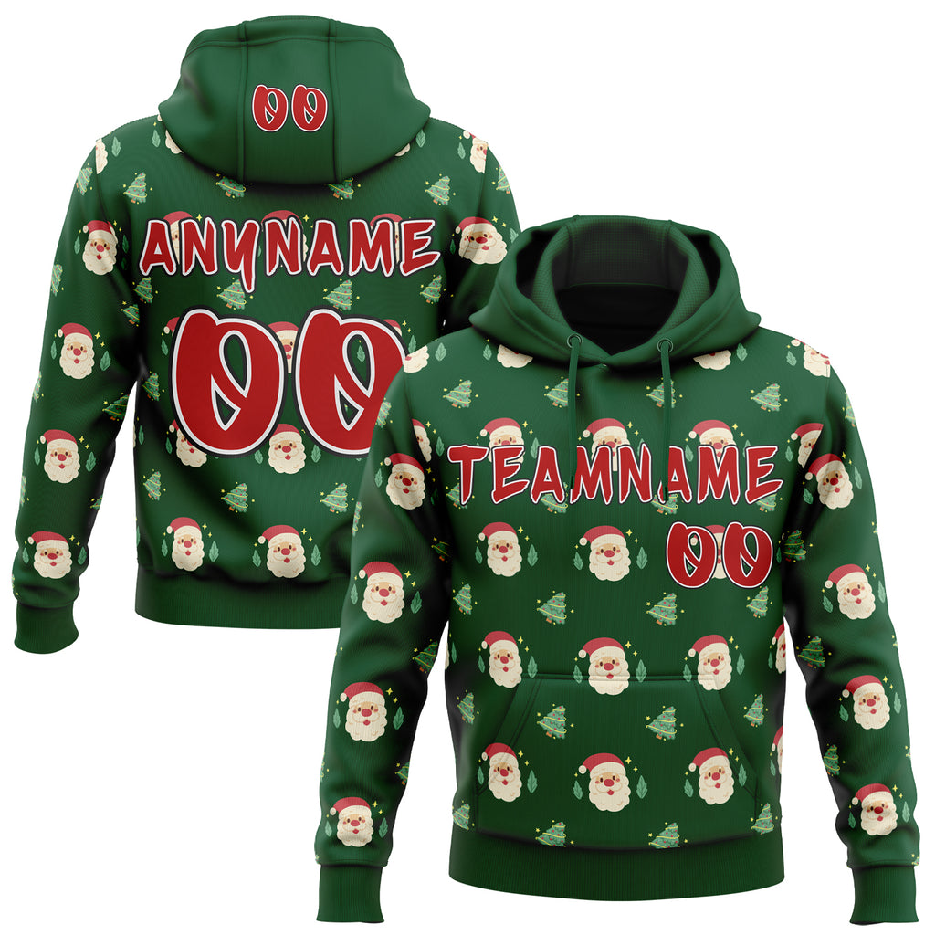 Custom  Green Red White-Black Christmas Santa Claus & Tree Pullover Sweatshirt Hoodie