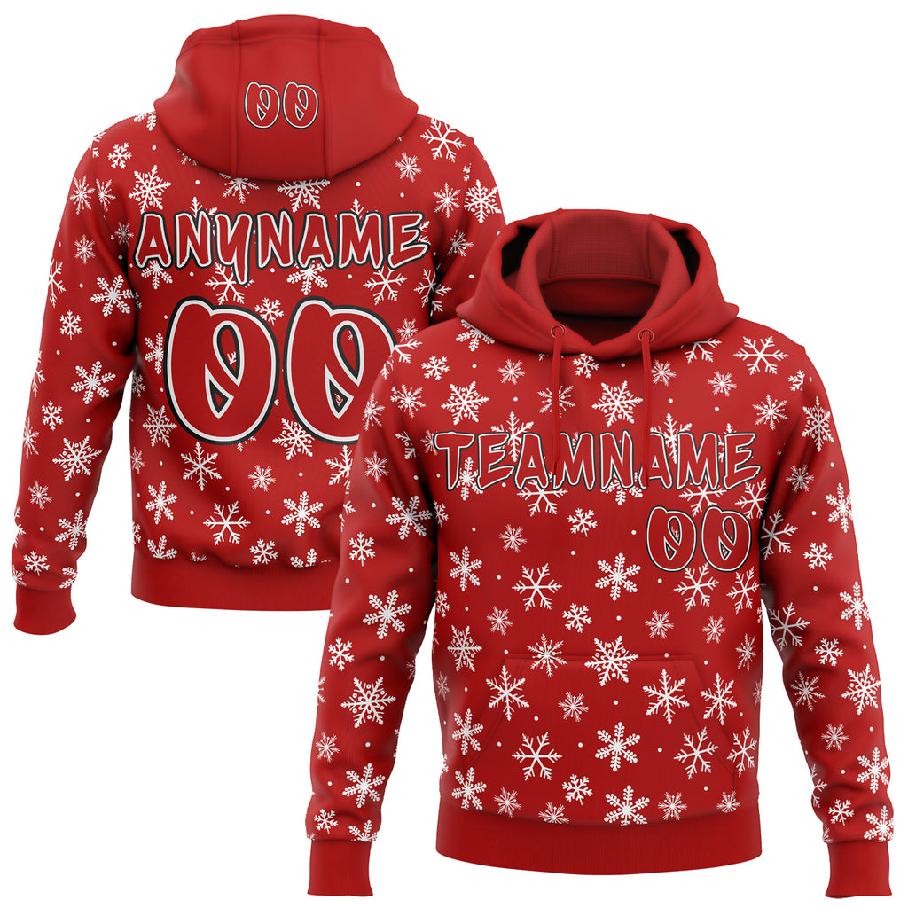 Custom  Red White-Black Christmas Snowflakes Pullover Sweatshirt Hoodie