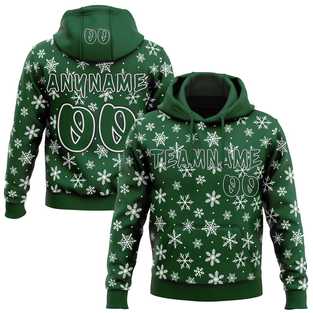 Custom  Green White-Black Christmas Snowflakes Pullover Sweatshirt Hoodie