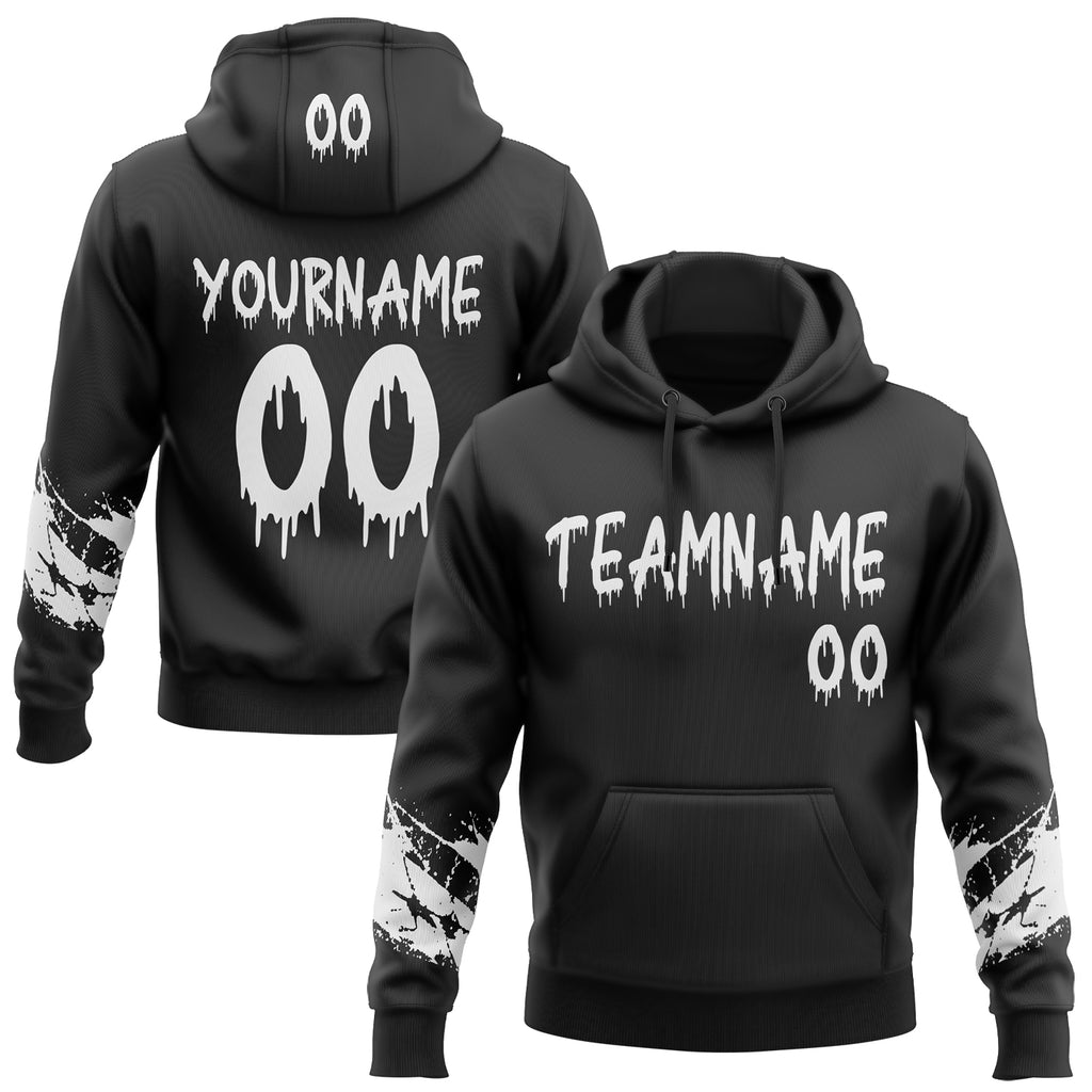 Custom Black-White Dripping Font Brush Stroke Splatter Sleeve Stripes Pullover Sweatshirt Hoodie