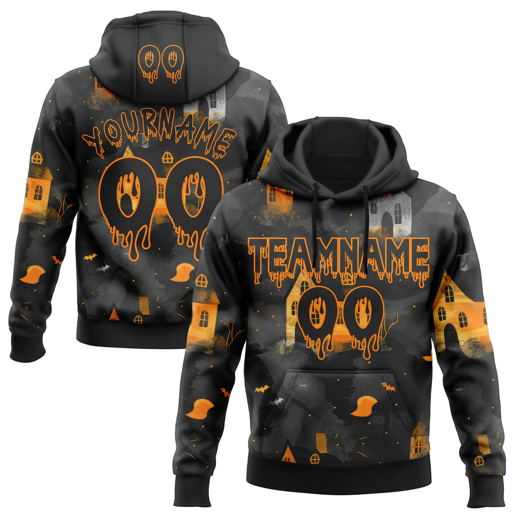 Custom  Black-Bay Orange Halloween Spooky Haunted House Pullover Sweatshirt Hoodie
