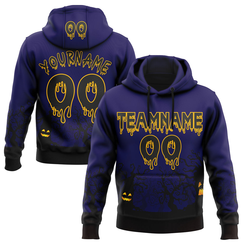 Custom  Blue Black-Gold Halloween Haunted Forest Pullover Sweatshirt Hoodie