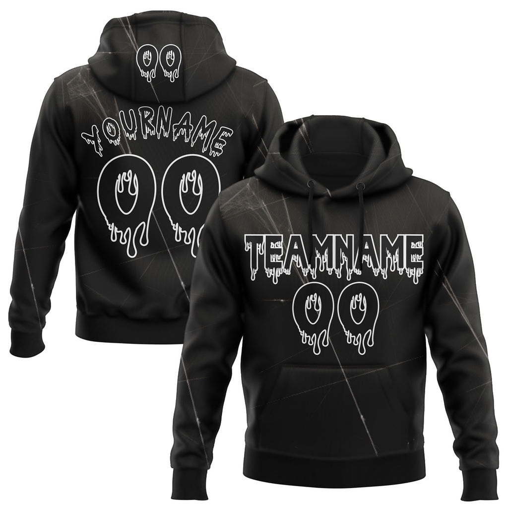 Custom  Black-White Halloween Spider Web Pullover Sweatshirt Hoodie