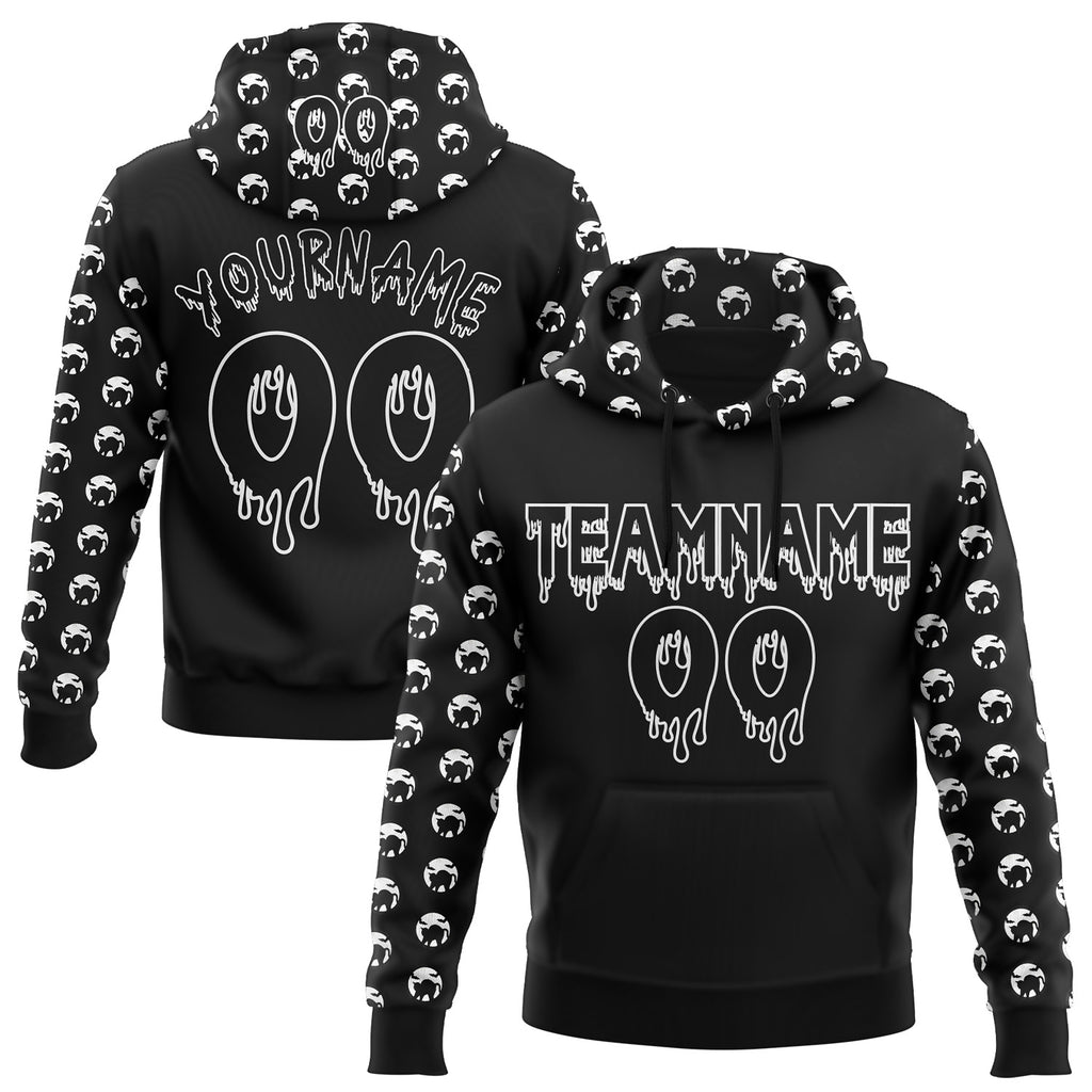 Custom  Black-White Halloween Funny Face Pullover Sweatshirt Hoodie
