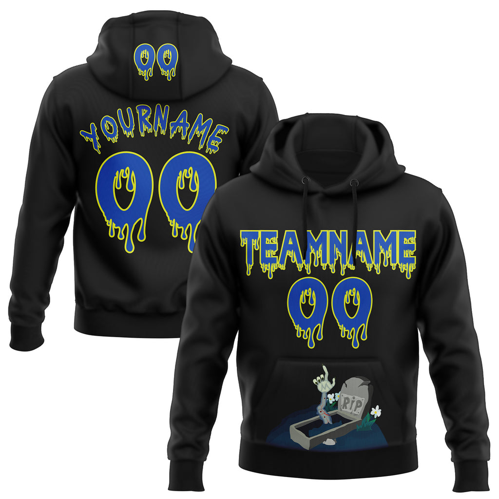 Custom  Black Thunder Blue-Neon Yellow Halloween Grave Pullover Sweatshirt Hoodie