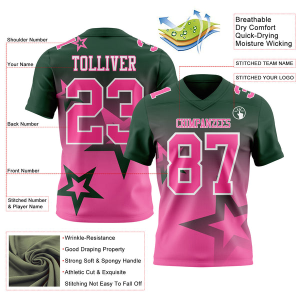 Custom Green Pink-White Authentic Gradient Style Twinkle Star Football Jersey