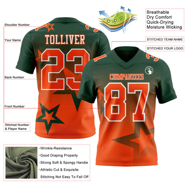 Custom Green Orange-White Authentic Gradient Style Twinkle Star Football Jersey