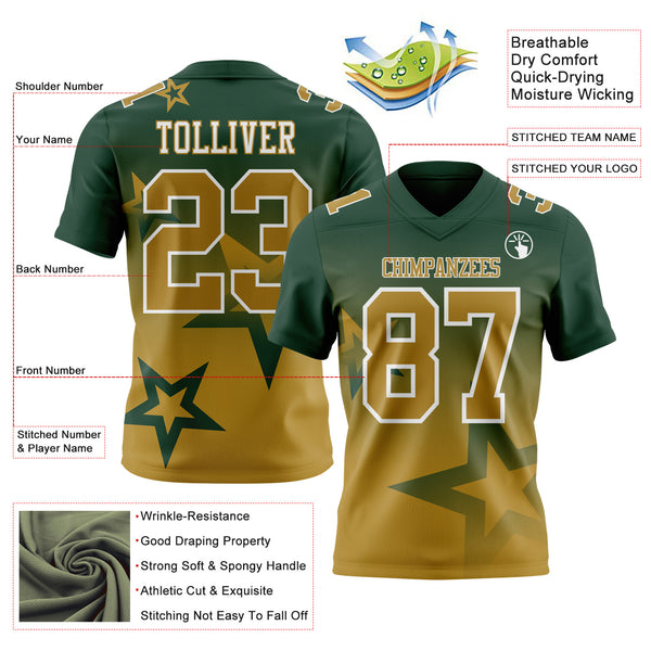 Custom Green Old Gold-White Authentic Gradient Style Twinkle Star Football Jersey