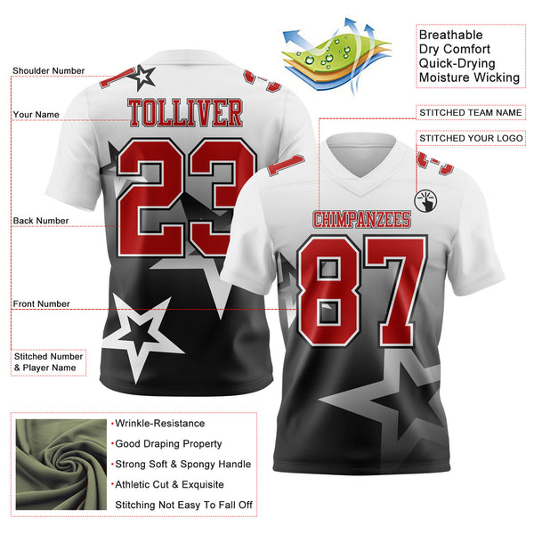 Custom White Red-Black Authentic Gradient Style Twinkle Star Football Jersey