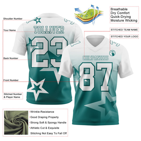 Custom White-Teal Authentic Gradient Style Twinkle Star Football Jersey