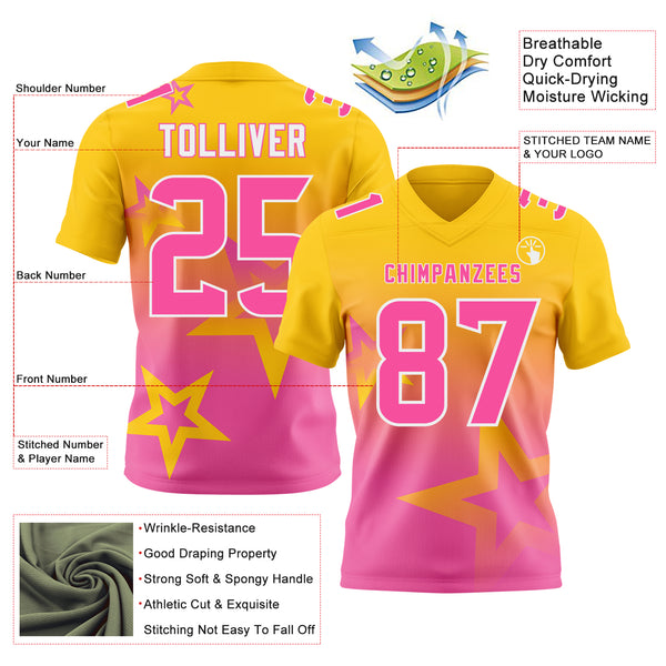 Custom Yellow Pink-White Authentic Gradient Style Twinkle Star Football Jersey