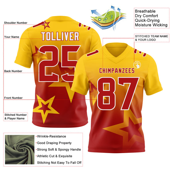 Custom Yellow Red-White Authentic Gradient Style Twinkle Star Football Jersey
