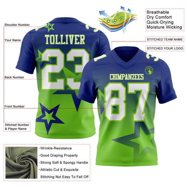 Custom Royal White-Neon Green Authentic Gradient Style Twinkle Star Football Jersey