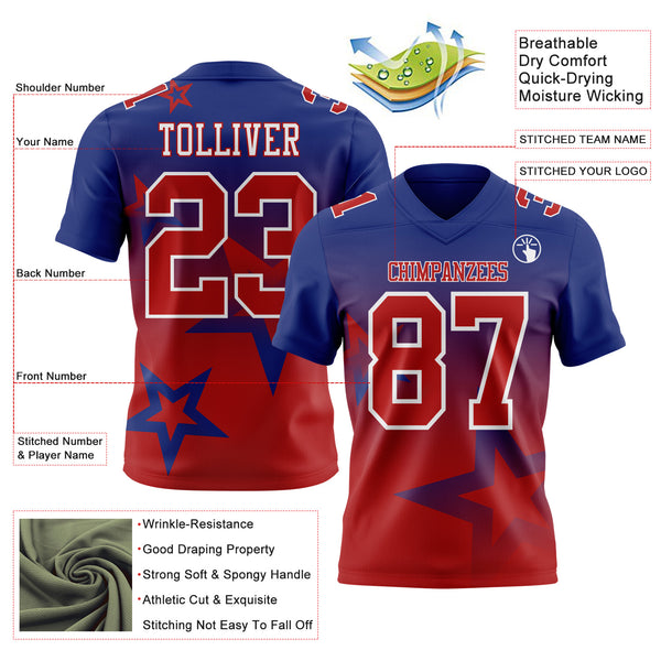 Custom Royal Red-White Authentic Gradient Style Twinkle Star Football Jersey