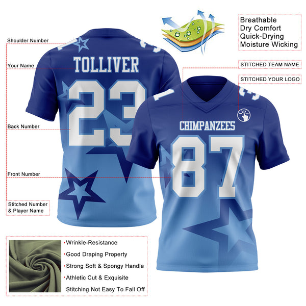 Custom Royal White-Light Blue Authentic Gradient Style Twinkle Star Football Jersey