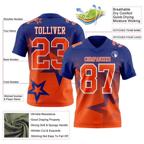 Custom Royal Orange-White Authentic Gradient Style Twinkle Star Football Jersey