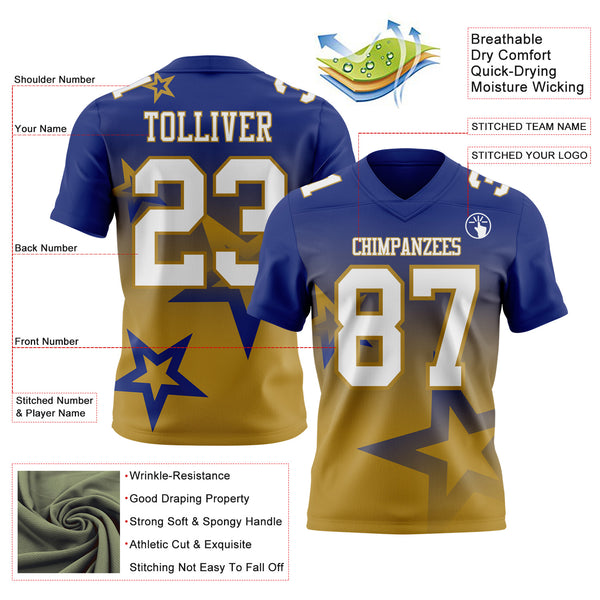Custom Royal White-Old Gold Authentic Gradient Style Twinkle Star Football Jersey