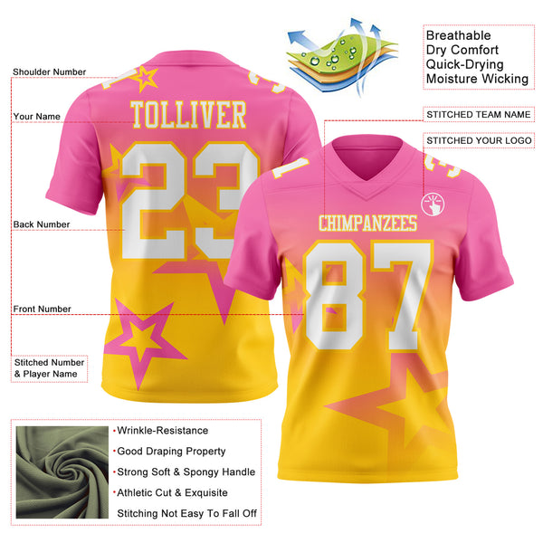 Custom Pink White-Yellow Authentic Gradient Style Twinkle Star Football Jersey