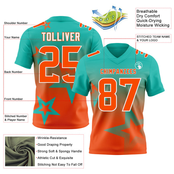 Custom Aqua Orange-White Authentic Gradient Style Twinkle Star Football Jersey