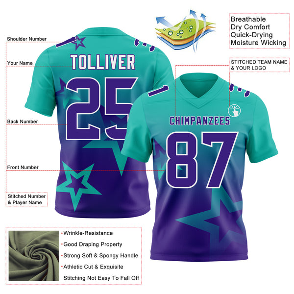 Custom Aqua Purple-White Authentic Gradient Style Twinkle Star Football Jersey