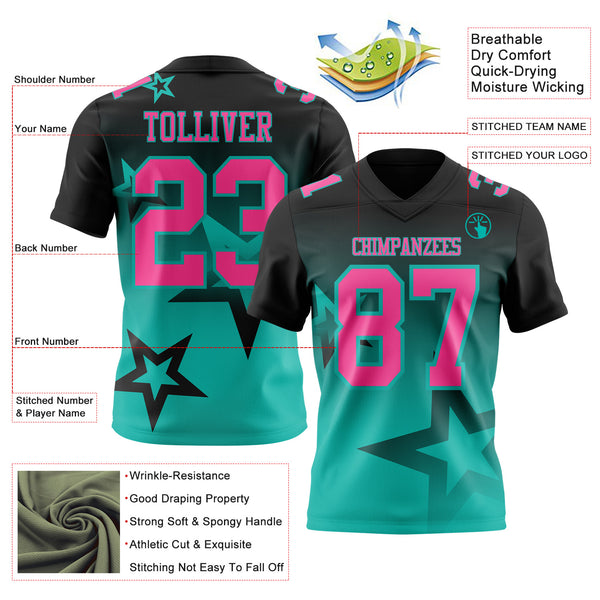 Custom Black Pink-Aqua Authentic Gradient Style Twinkle Star Football Jersey