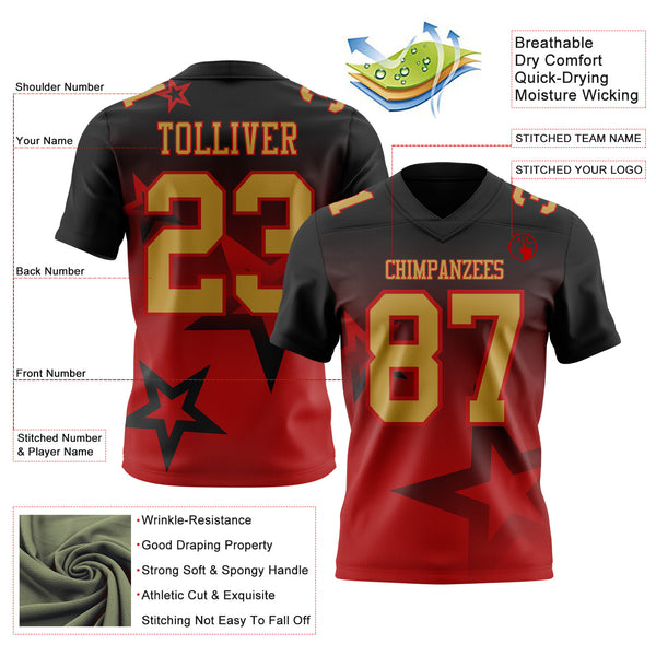 Custom Black Old Gold-Red Authentic Gradient Style Twinkle Star Football Jersey