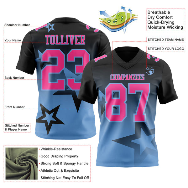 Custom Black Pink-Light Blue Authentic Gradient Style Twinkle Star Football Jersey