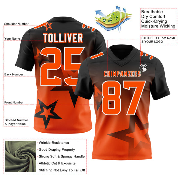 Custom Black Orange-White Authentic Gradient Style Twinkle Star Football Jersey