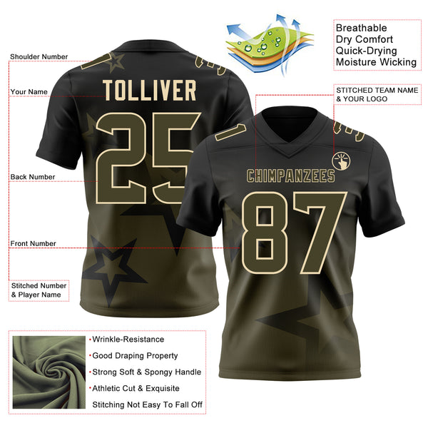 Custom Black Olive-Cream Authentic Gradient Style Twinkle Star Football Jersey