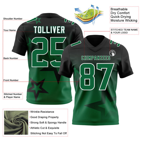Custom Black Kelly Green-White Authentic Gradient Style Twinkle Star Football Jersey