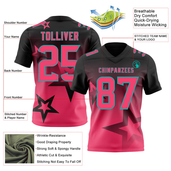 Custom Black Neon Pink-Aqua Authentic Gradient Style Twinkle Star Football Jersey