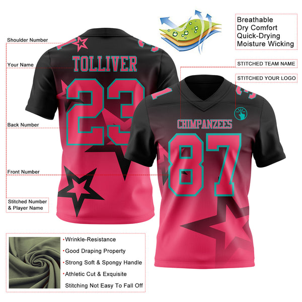 Custom Black Neon Pink-Aqua Authentic Gradient Style Twinkle Star Football Jersey
