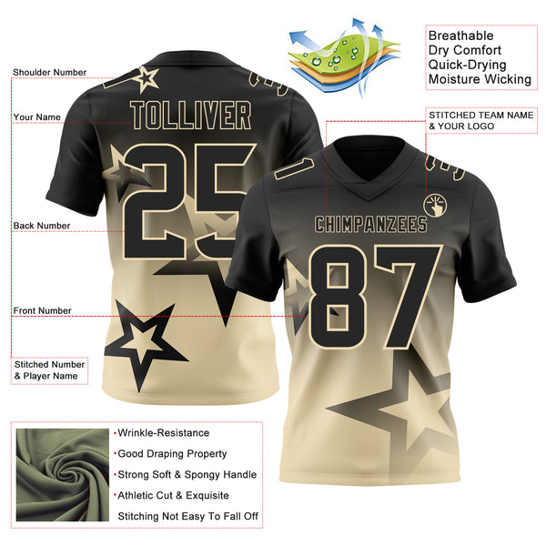 Custom Black-Cream Authentic Gradient Style Twinkle Star Football Jersey