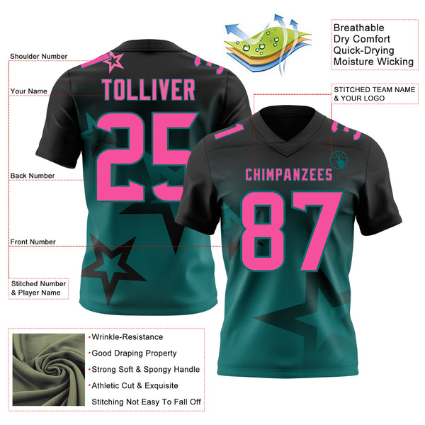 Custom Black Pink-Teal Authentic Gradient Style Twinkle Star Football Jersey