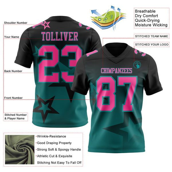 Custom Black Pink-Teal Authentic Gradient Style Twinkle Star Football Jersey